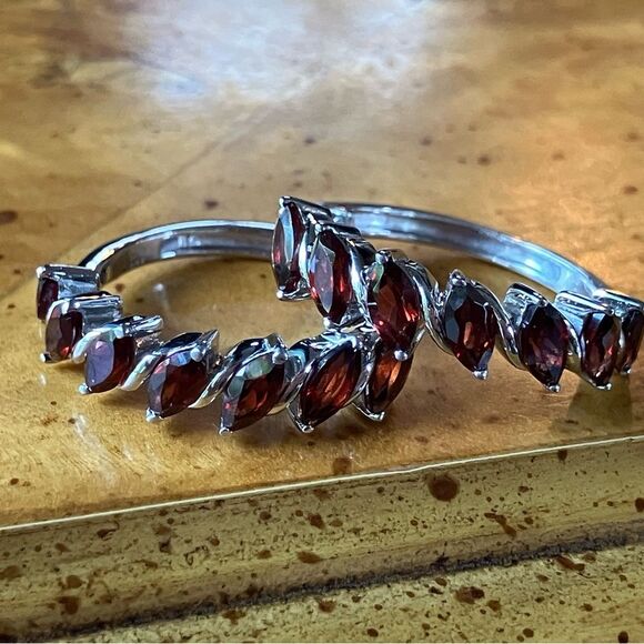 Natural Red Garnet Sterling Silver Hoop Earrings - Picture 1 of 9